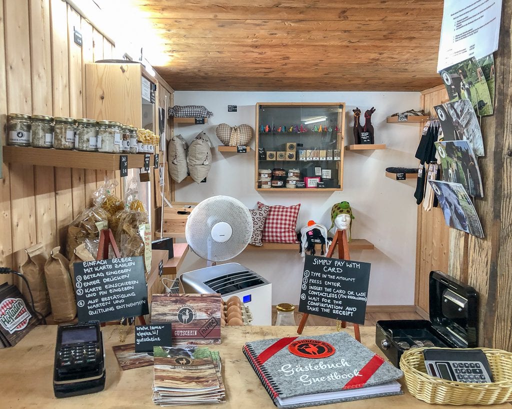 The farm shop at the Triesenberg llama farm.